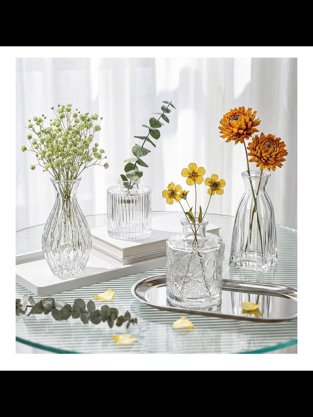 Clear Glass Decorative Bud Vases (Set of 4)
